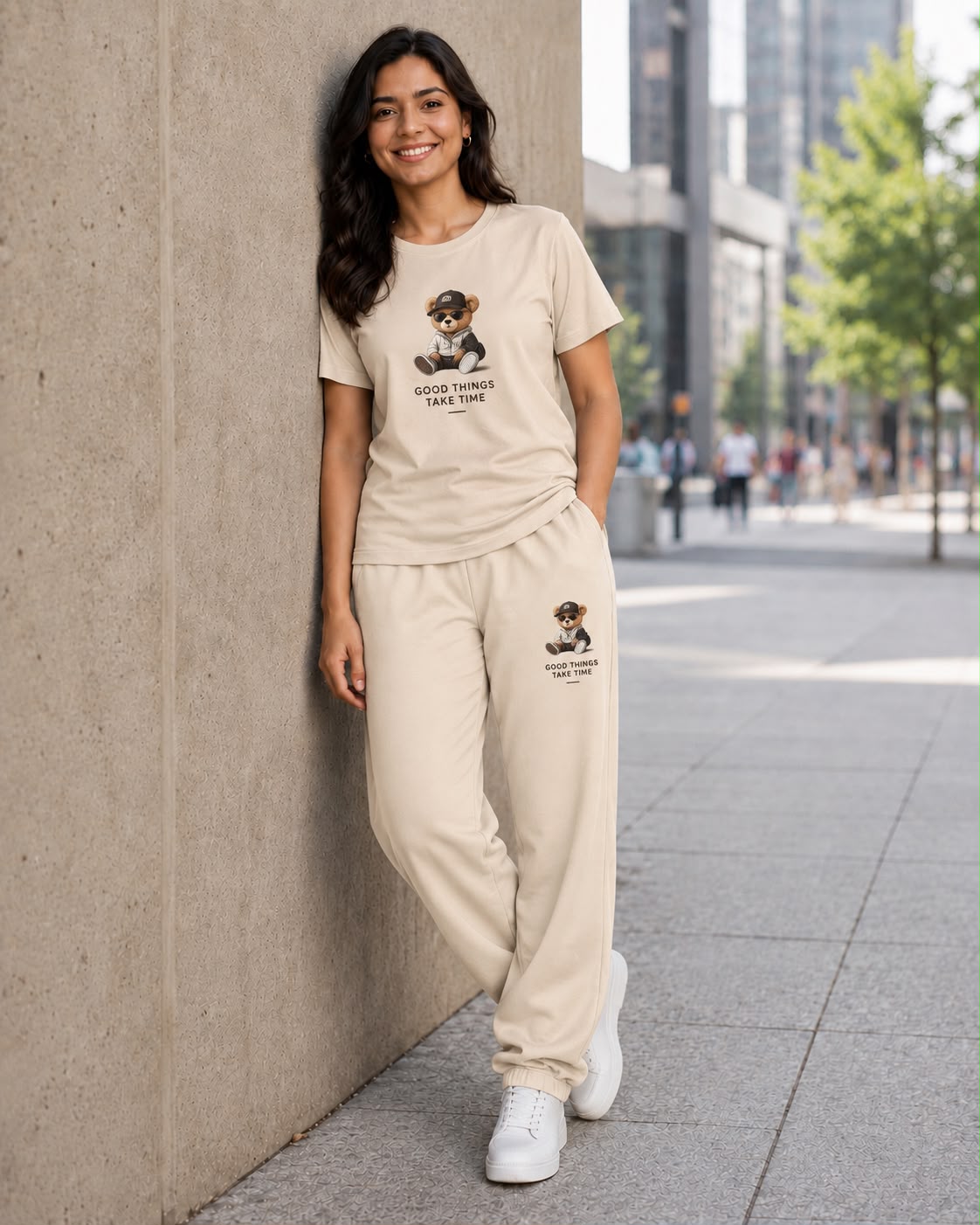 Good Things Take Time Bear Beige Coord Set
