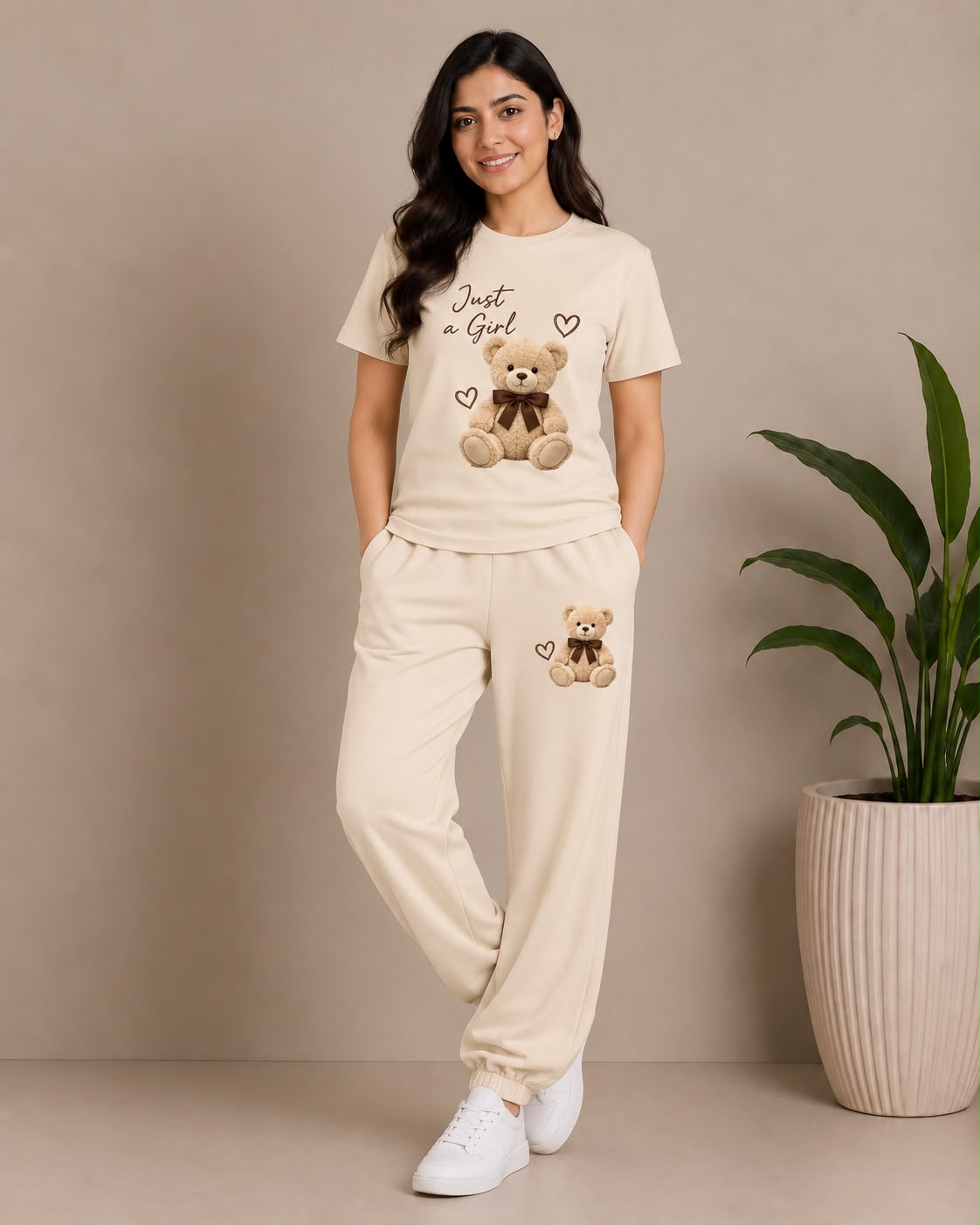 Just a Girl Teddy Bear Cream Coord Set