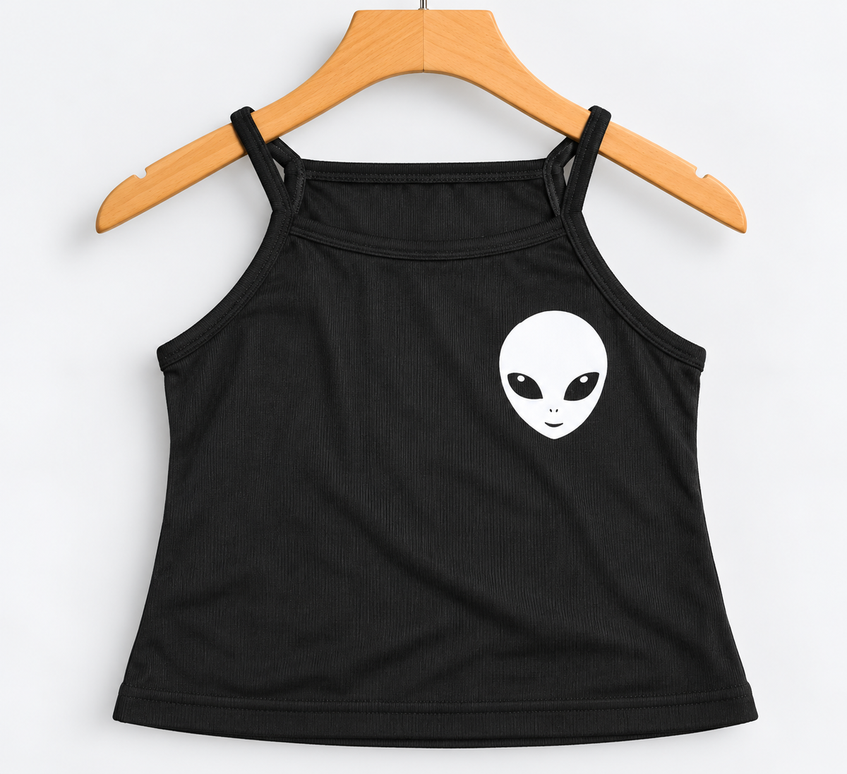 Alien Print Ribbed Top Black