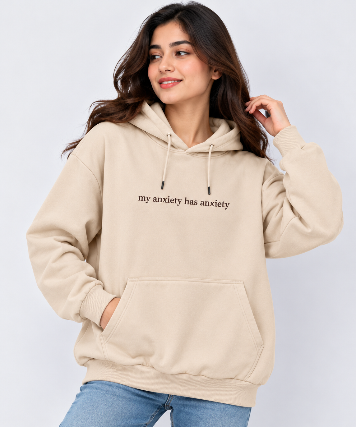 My Anxiety Has Anxiety Oversized Hoodie Beige