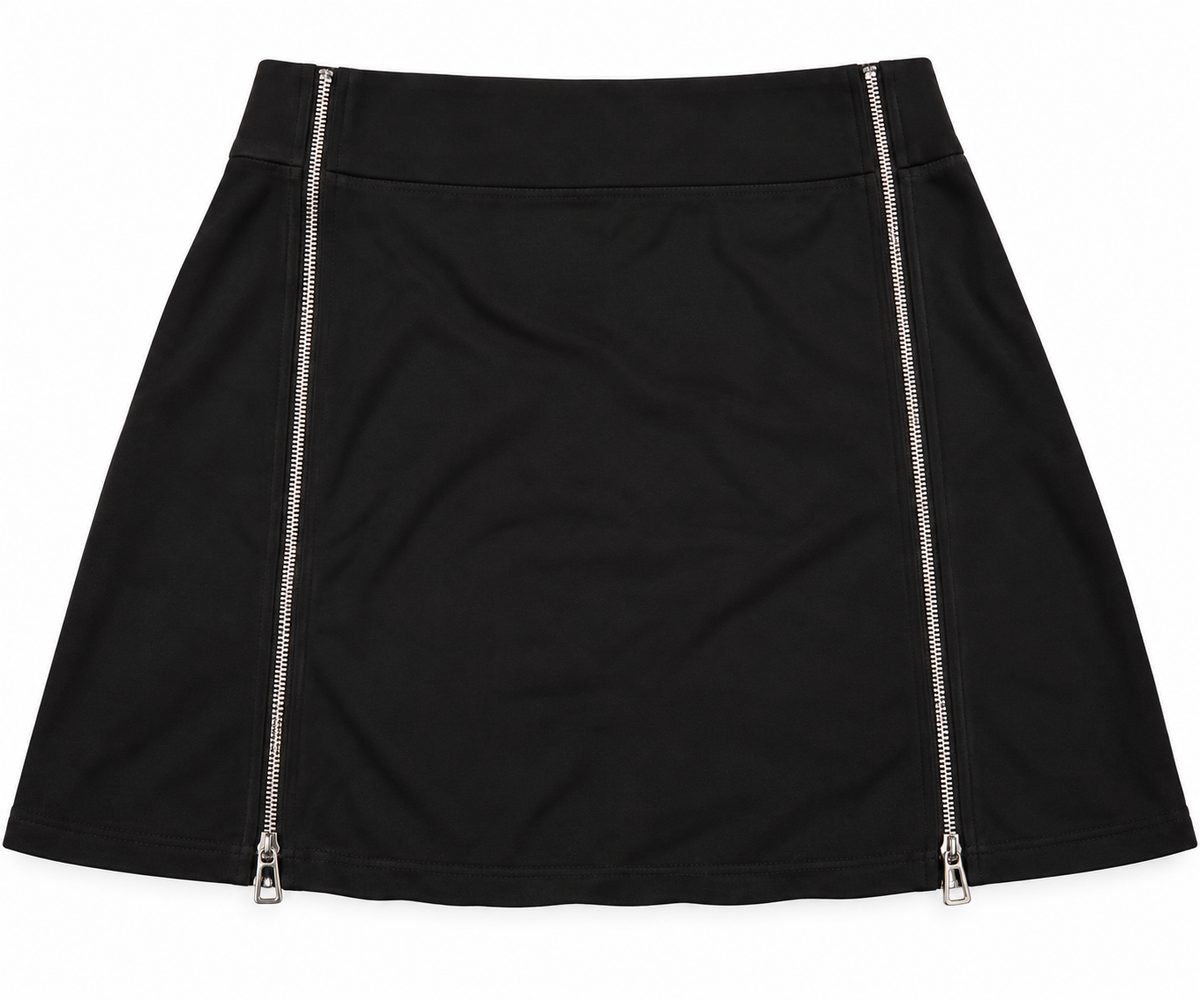 Double Zipper Mini Skirt Black