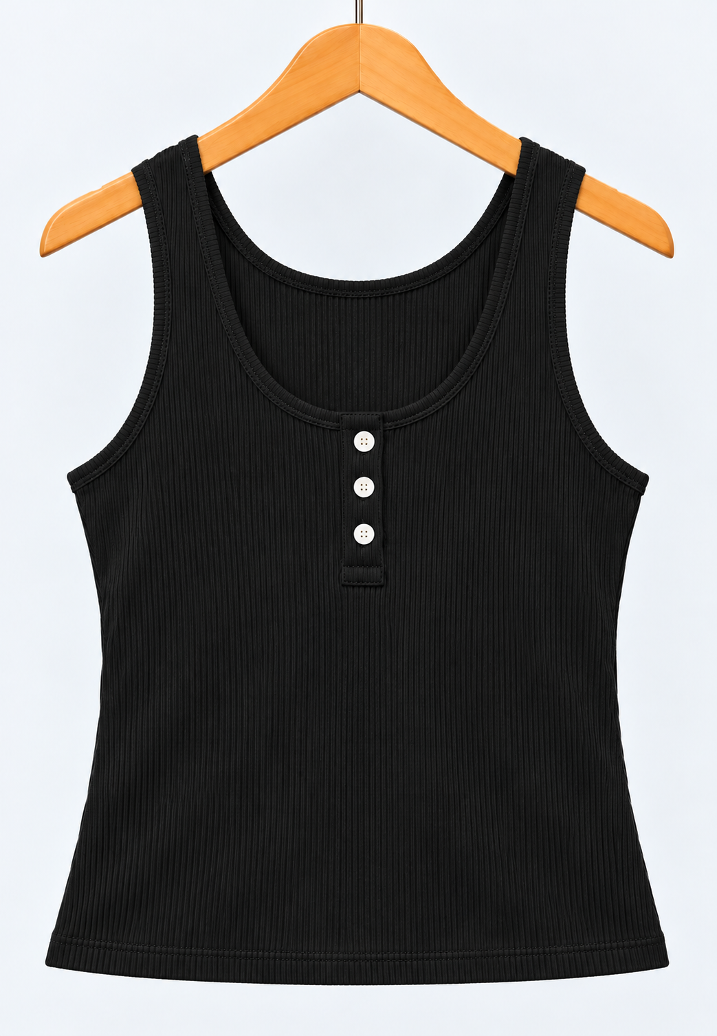 Ribbed Button-Front Tank Top Black