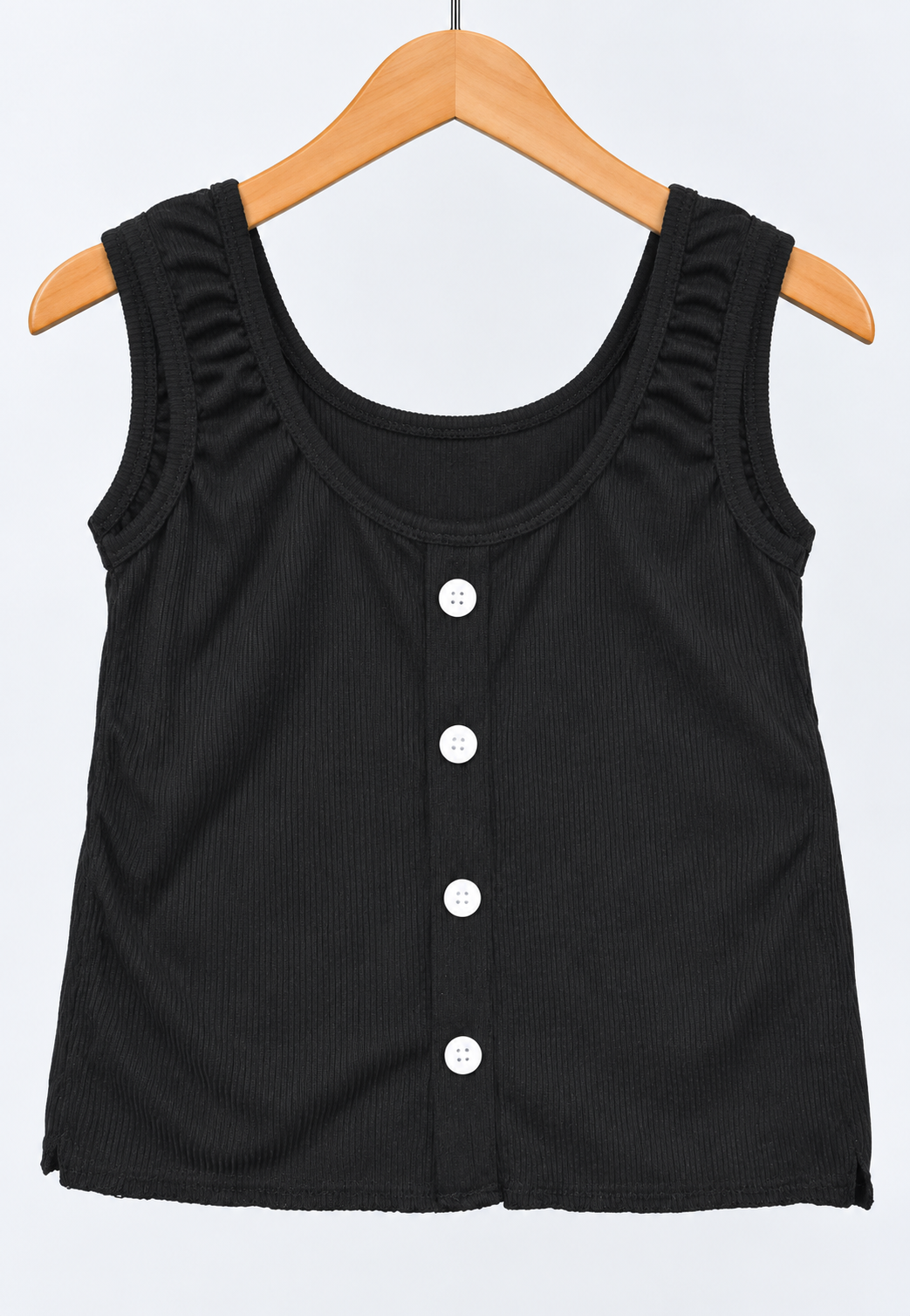 Ribbed Four-Button Tank Top Black