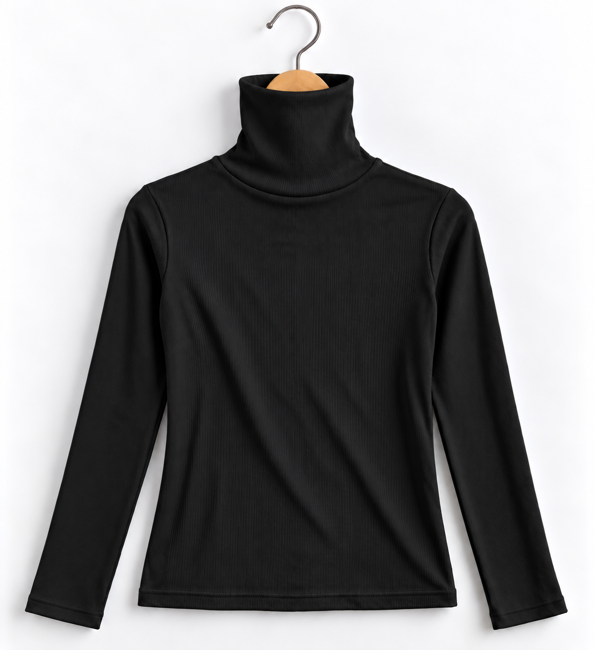 High Collar Full Sleeve Ribbed Top Black