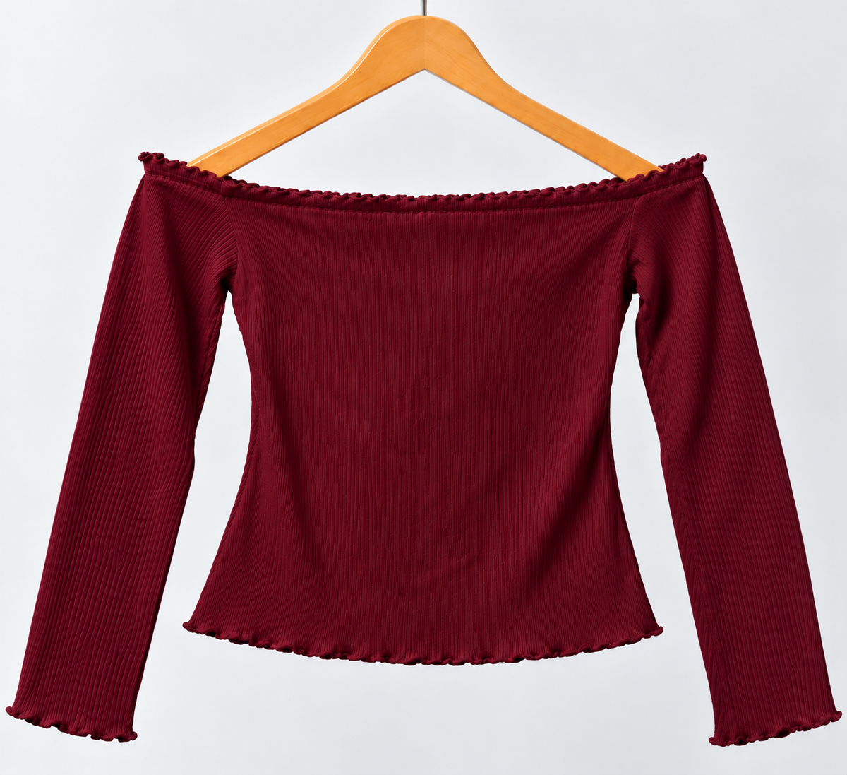 Off-Shoulder Full Sleeve Top Maroon