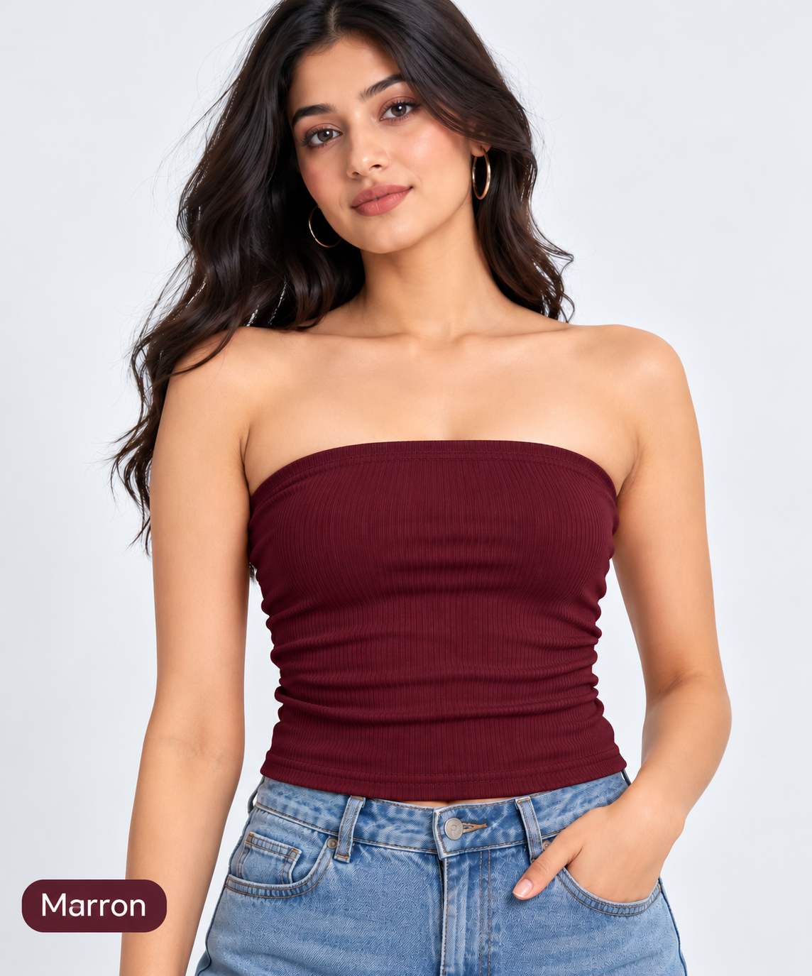 Ribbed Strapless Tube Top Maroon