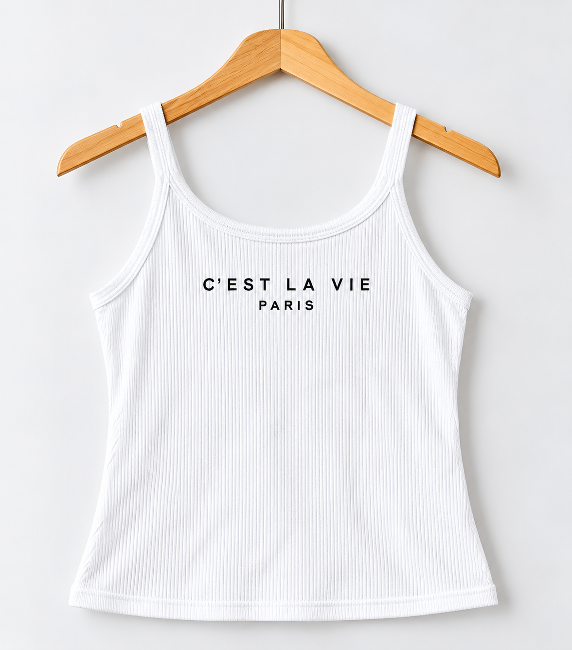 C’est La Vie Paris Ribbed Camisole Top White