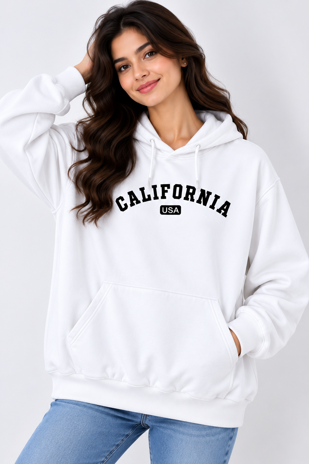 California USA Graphic Oversized Hoodie White