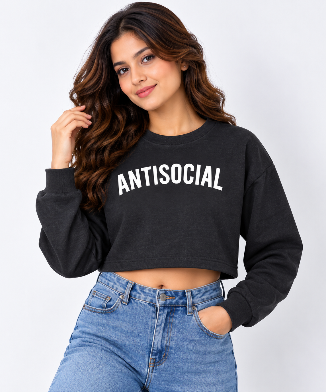 Antisocial Cropped Sweatshirt Black
