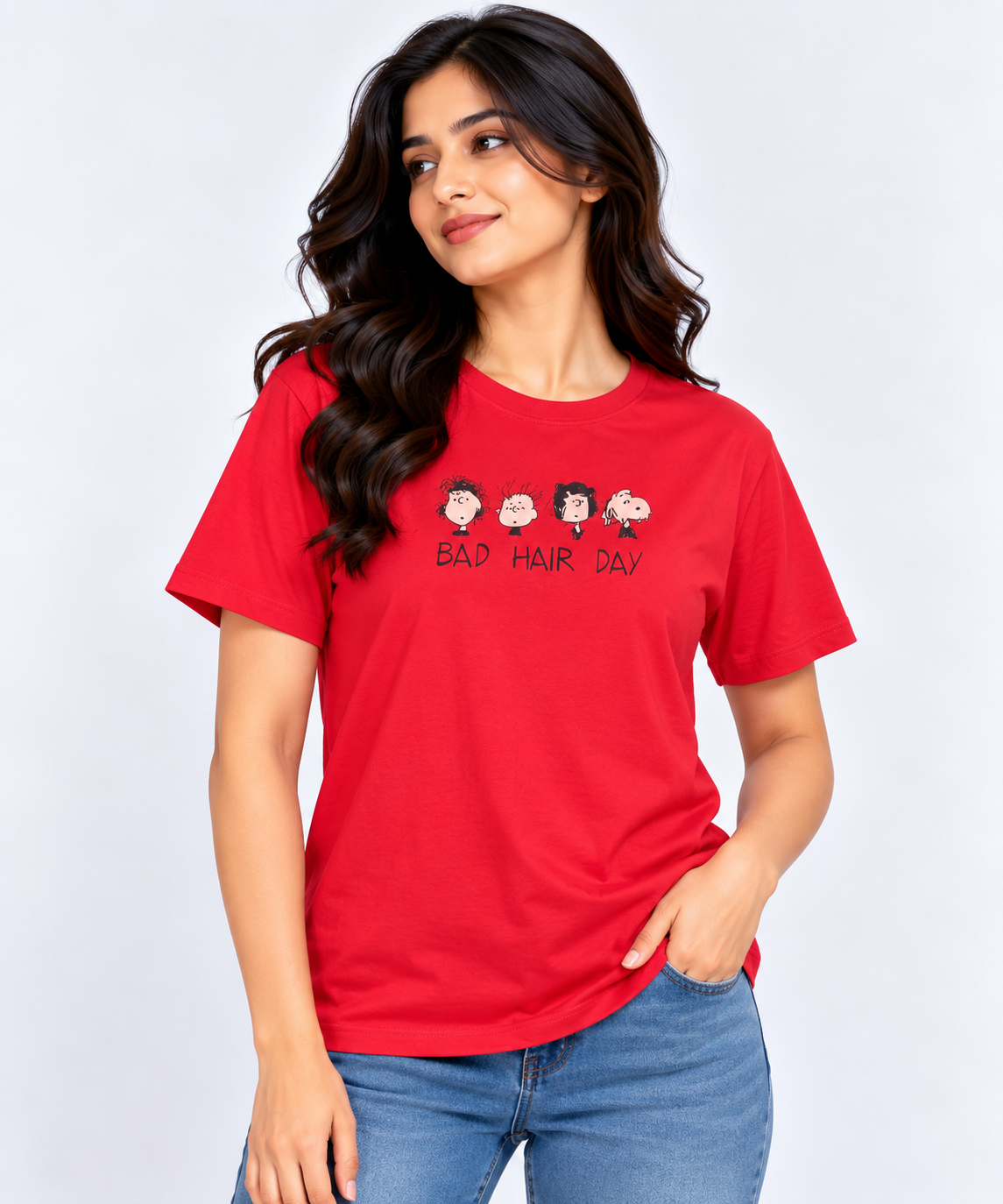 Bad Hair Day Graphic Regular Fit T-Shirt Red