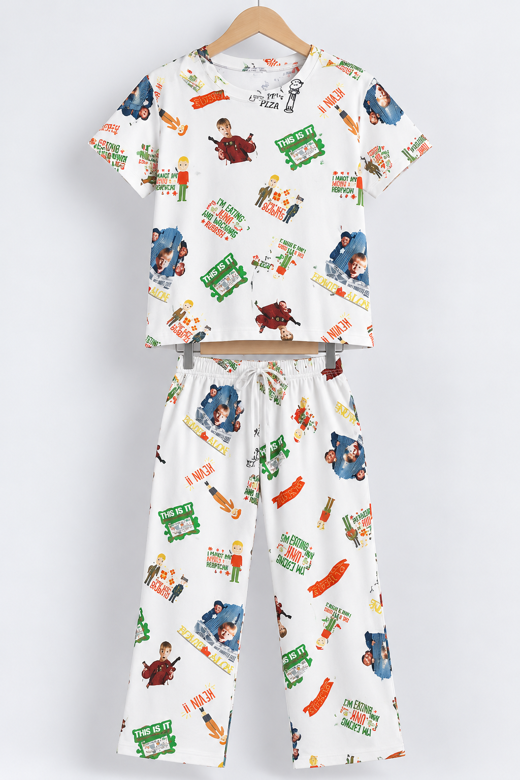 Cartoon Print Half-Sleeve Coord Set White