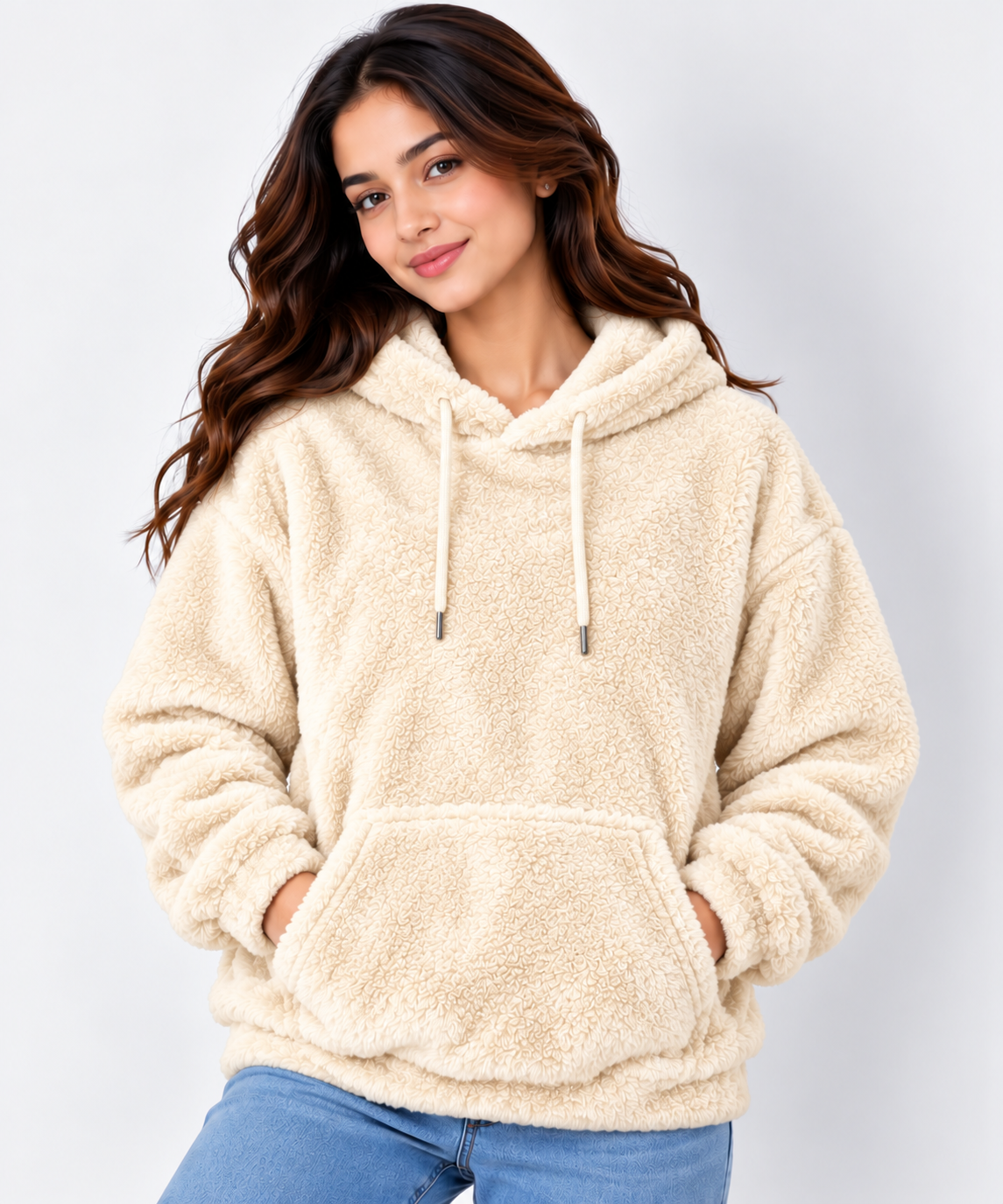 Fur Oversized Hoodie Cream