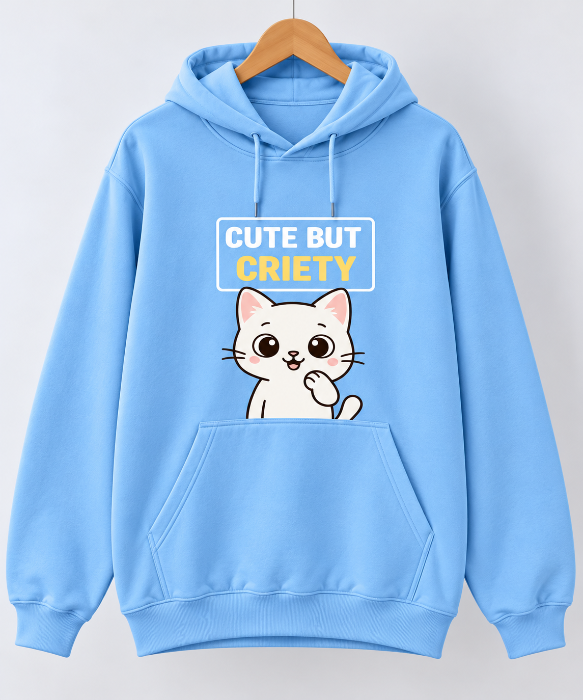 Cute But Criety Kitty Oversized Hoodie Sky Blue