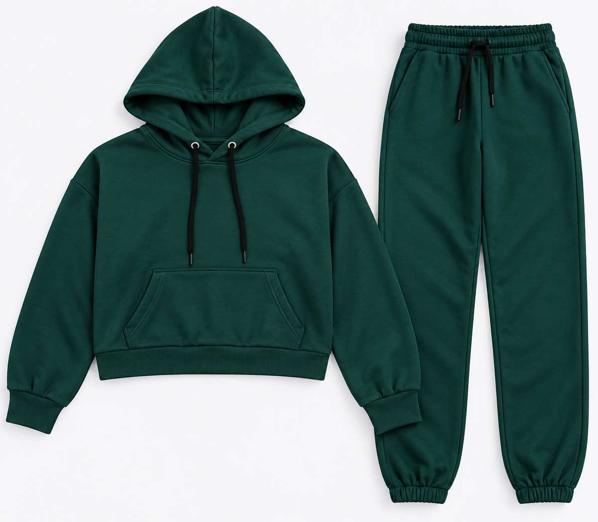 Cropped Hoodie & Jogger Coord Set Bottle Green