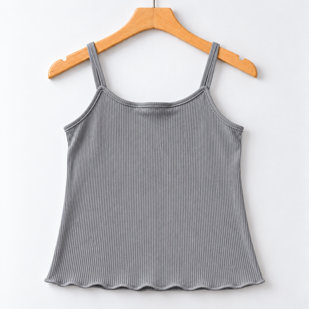 Ribbed Lettuce-Edge Cami Top Grey