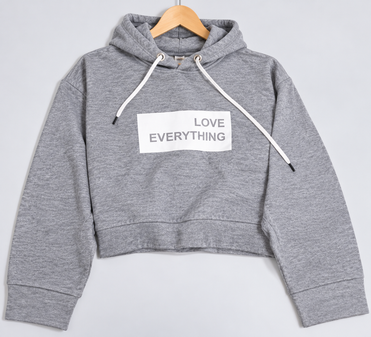Love Everything Cropped Hoodie Grey