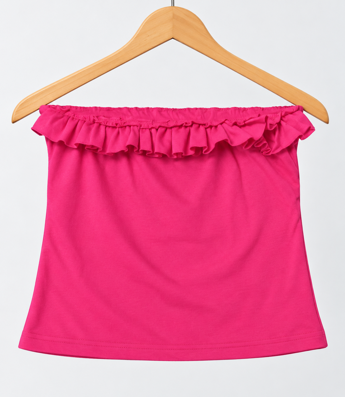 Ribbed Ruffle Tube Top Pink