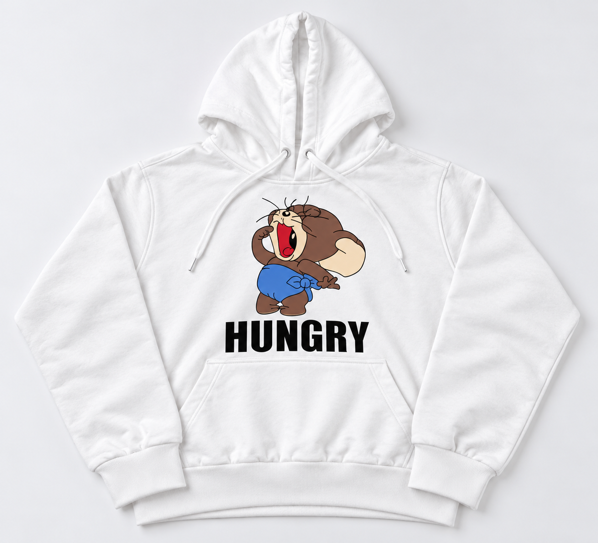 Hungry Graphic Cropped Hoodie White