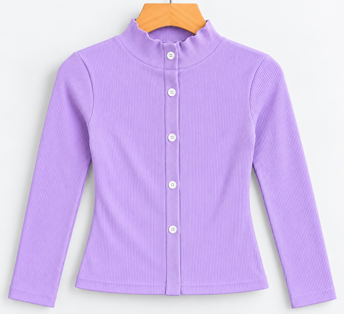 High Neck Full Sleeve Button Top Lavender
