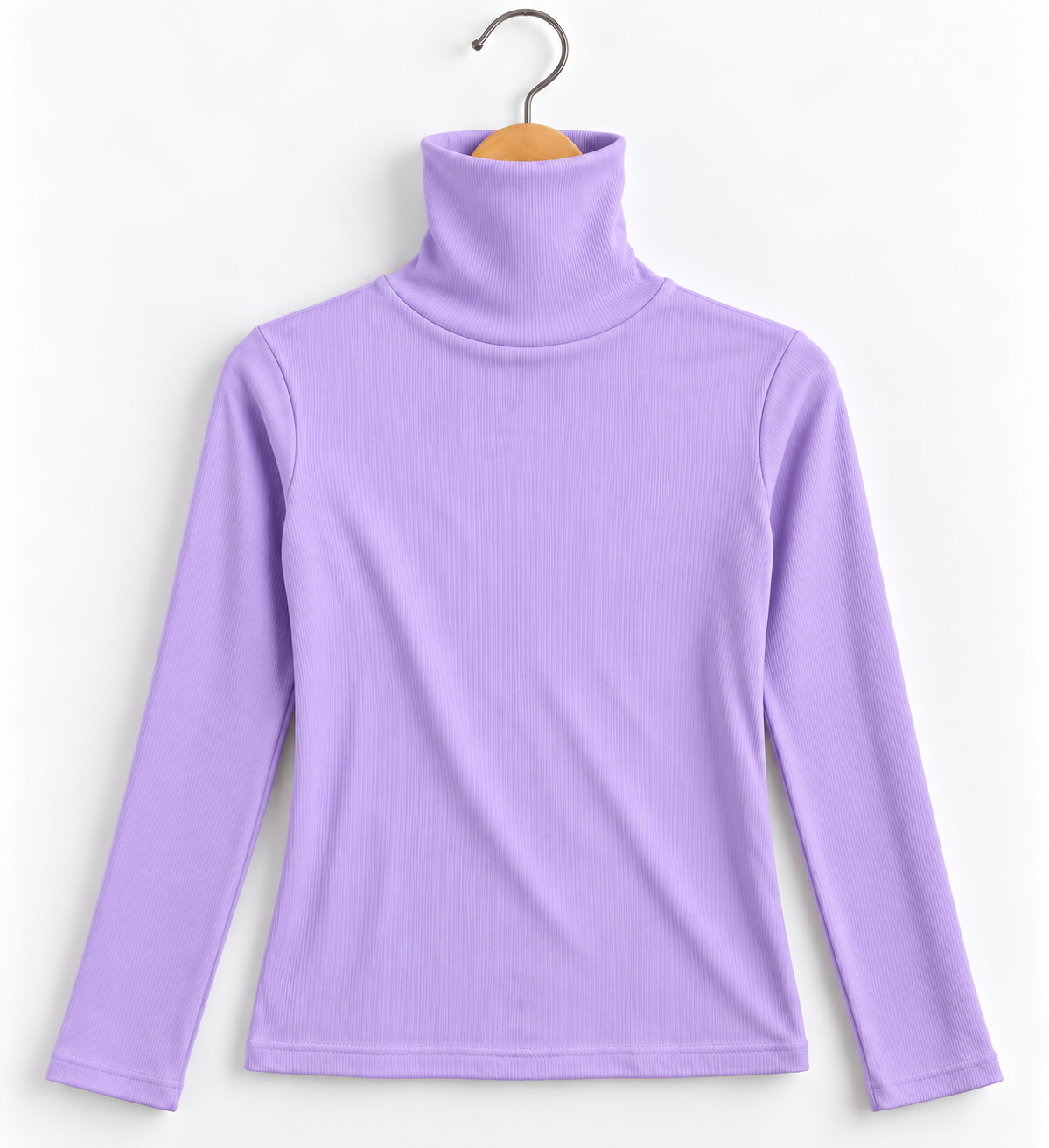 High Collar Full Sleeve Ribbed Top Lavender