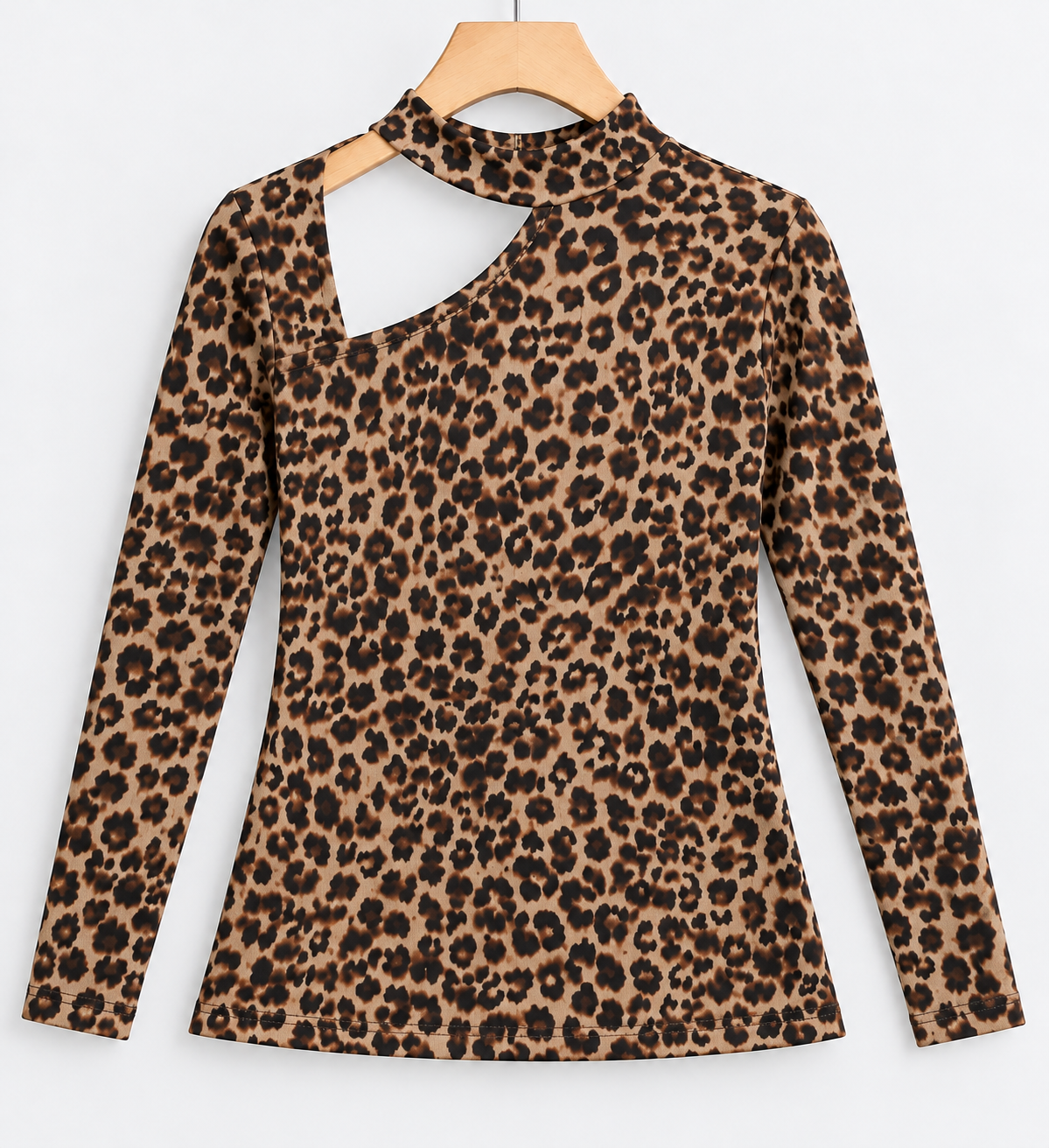Leopard Print One-Shoulder Full Sleeve Top
