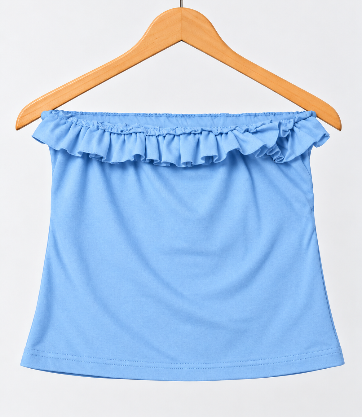 Ribbed Ruffle Tube Top Sky Blue