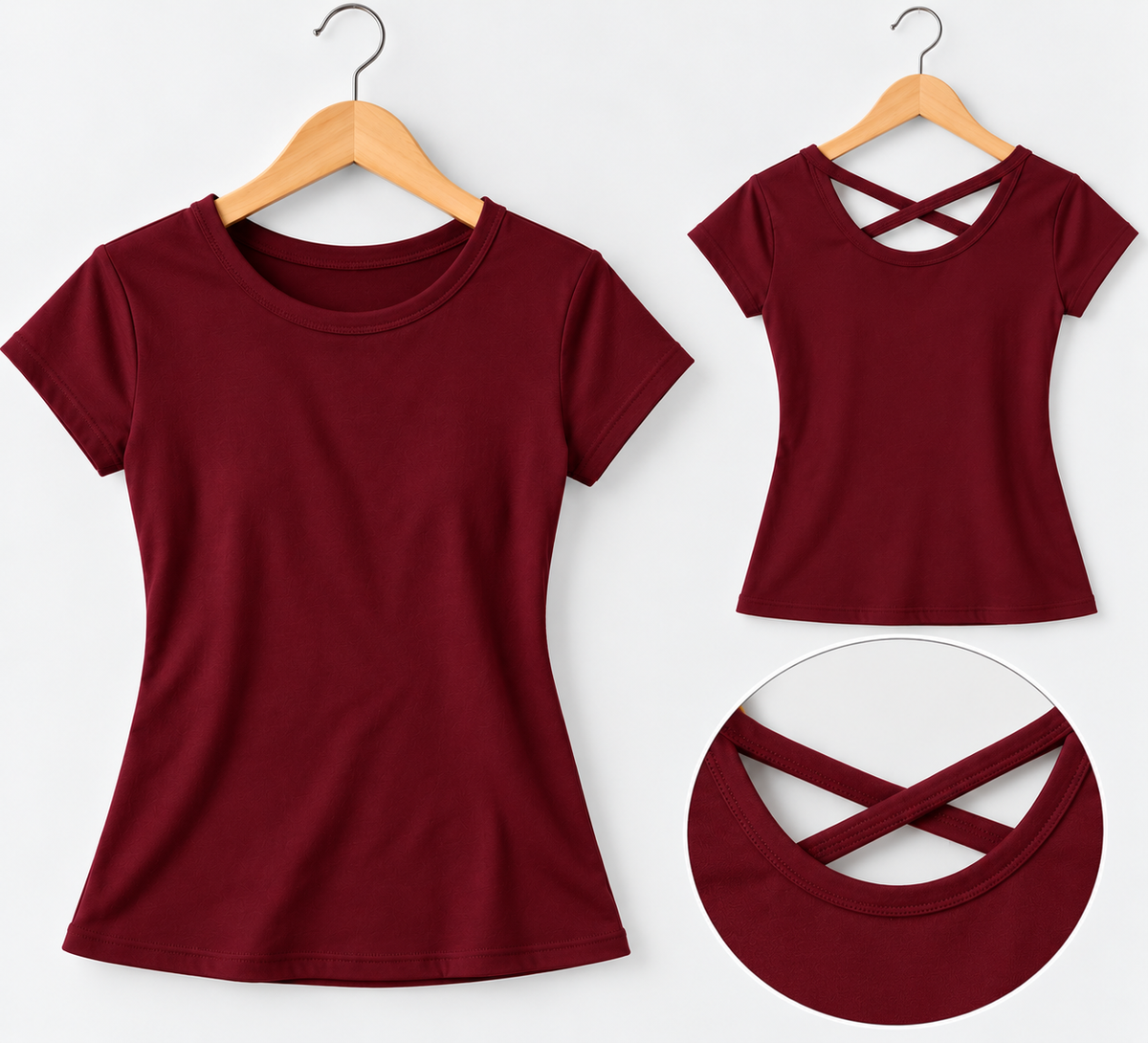 Criss-Cross Back Short-Sleeve Top Maroon