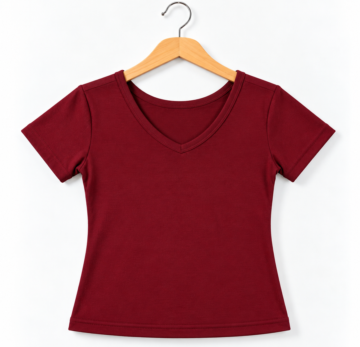 Ribbed V-Neck Half-Sleeve Top Maroon