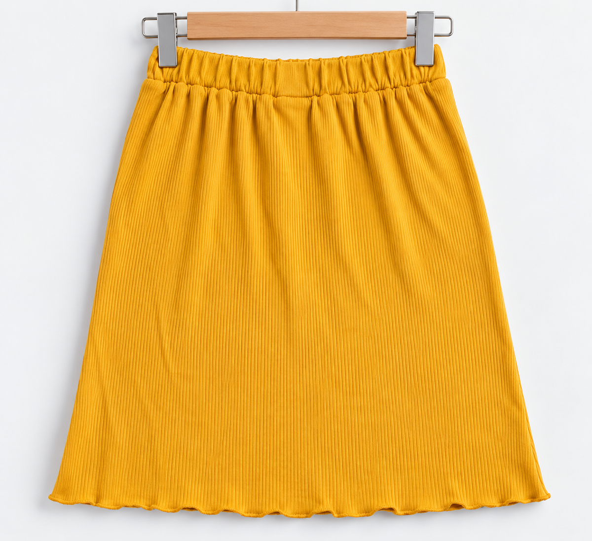 Mustard Ribbed A-Line Skirt