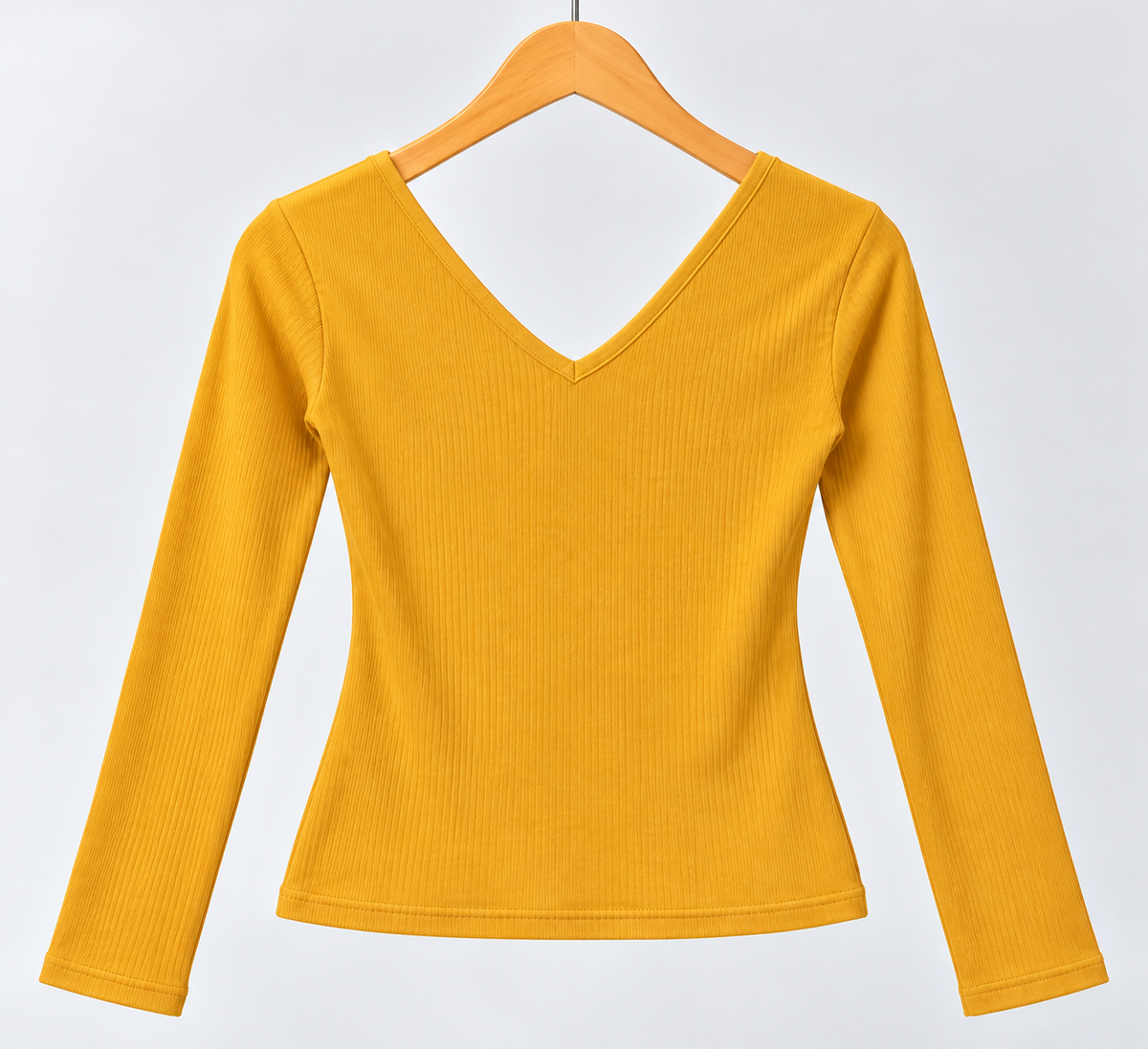 Deep V Neck Full Sleeves Top Mustard
