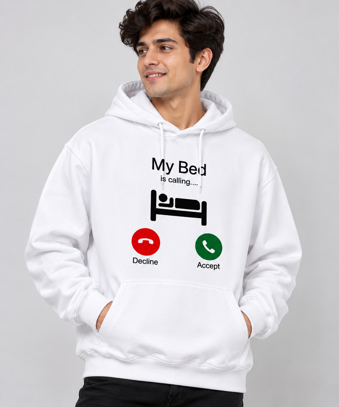 My Bed Is Calling Graphic Oversized Hoodie White