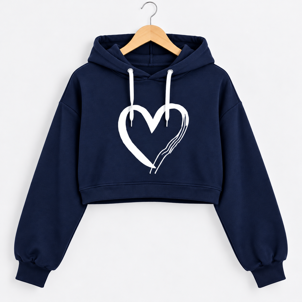 One Heart Cropped Hoodie Navy