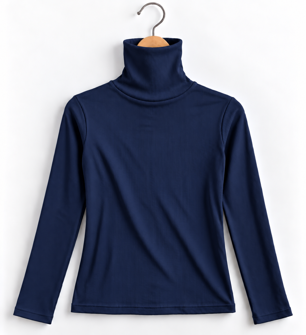 High Collar Full Sleeve Ribbed Top Navy