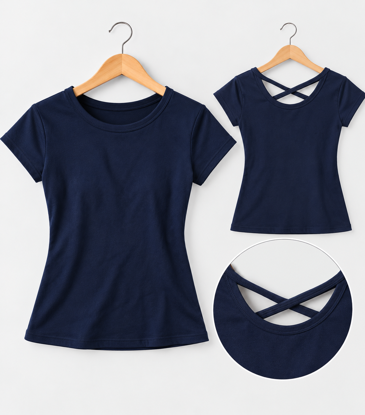 Criss-Cross Back Short-Sleeve Top Navy