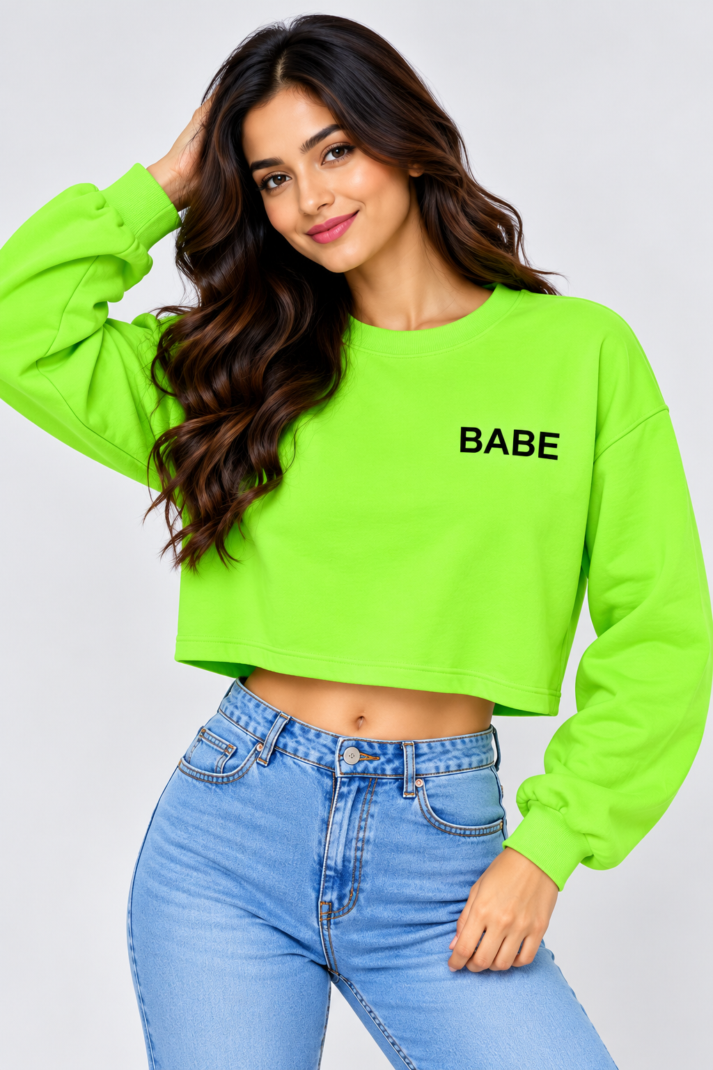Babe Cropped Sweatshirt Neon