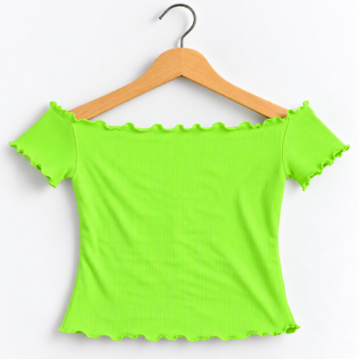Ribbed Off-Shoulder Short Sleeve Top Neon