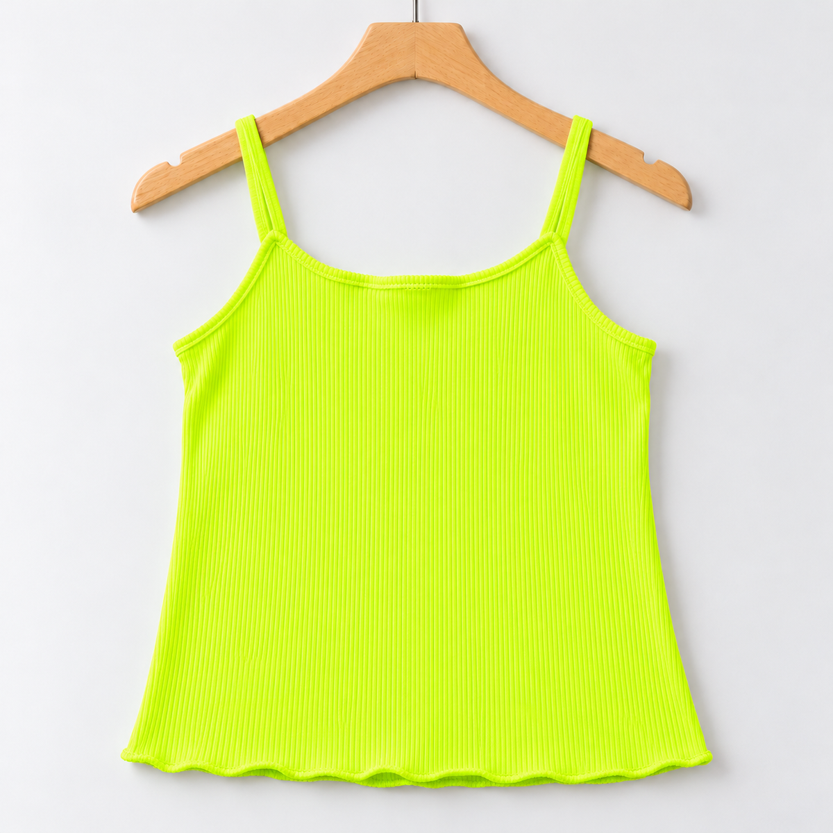 Ribbed Lettuce-Edge Cami Top Neon