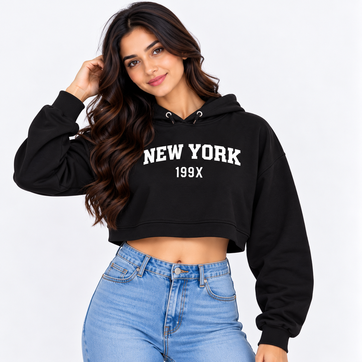 New York 199X Cropped Hoodie Black