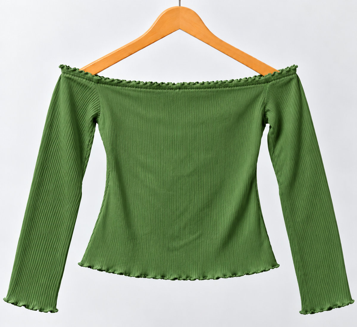 Off-Shoulder Full Sleeve Top Green