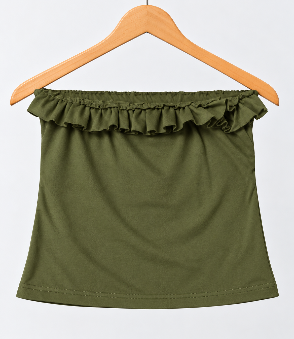 Ribbed Ruffle Tube Top Olive
