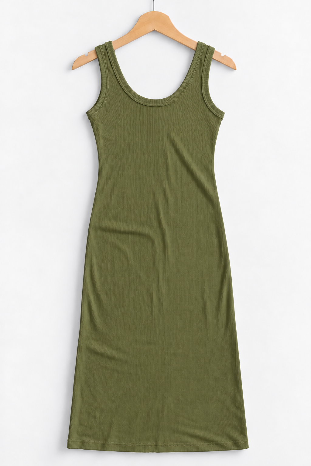 Round Neck Sleevess Ribbed Dress Olive Green