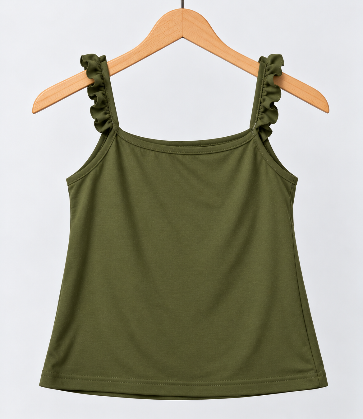 Ruffle Strap Camisole Ribbed Top Olive