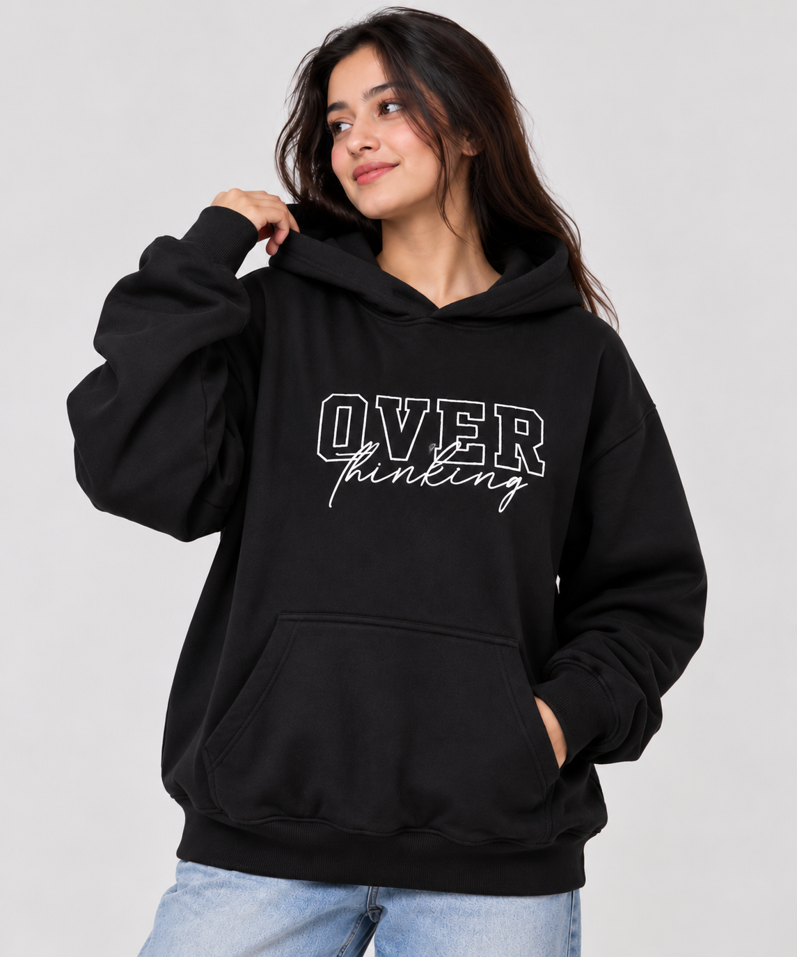 Overthinking Graphic Hoodie Oversized Black