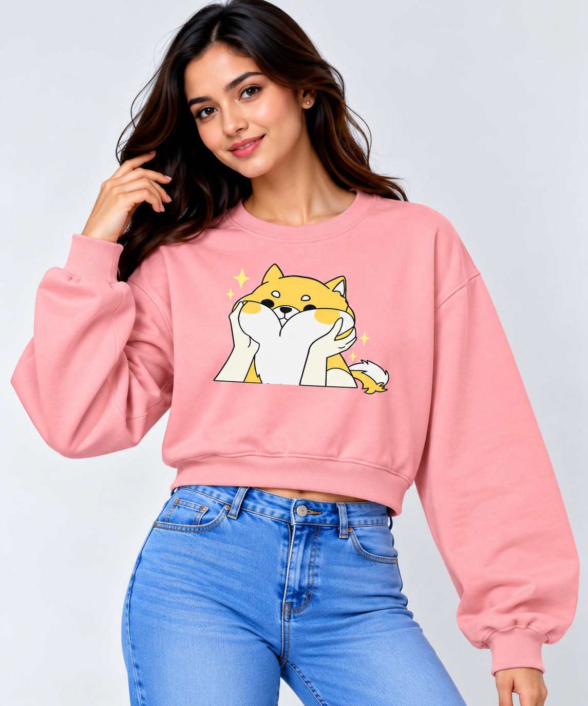 Cute Cat Cropped Sweatshirt Pink