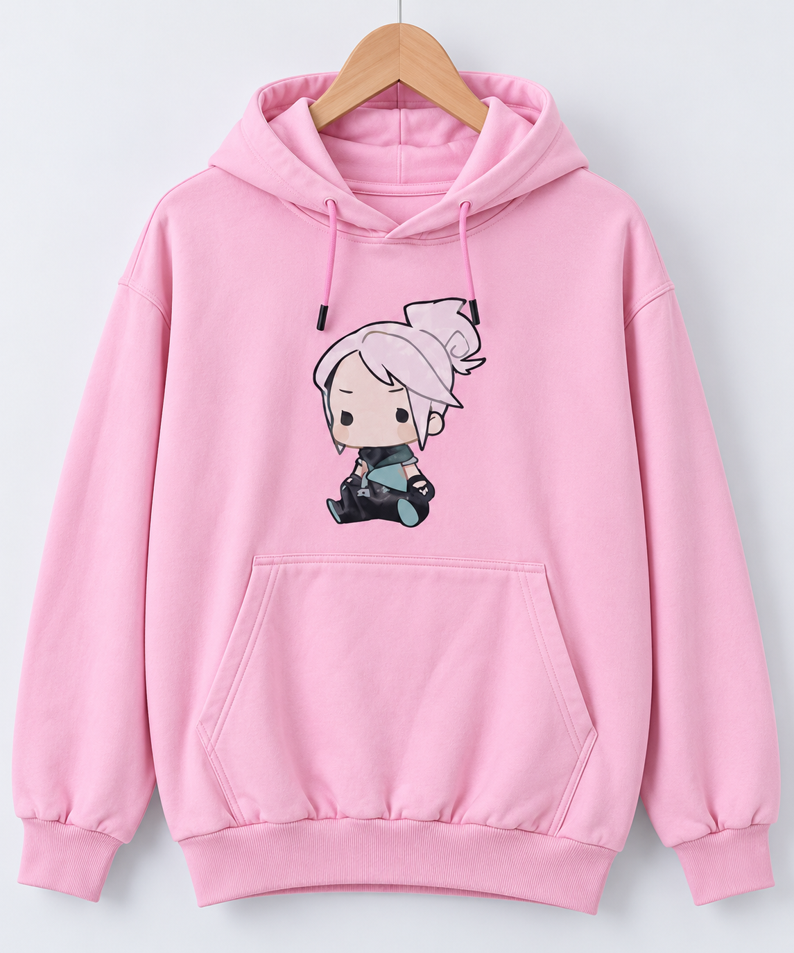 Chibi Character Graphic Oversized Hoodie Pink
