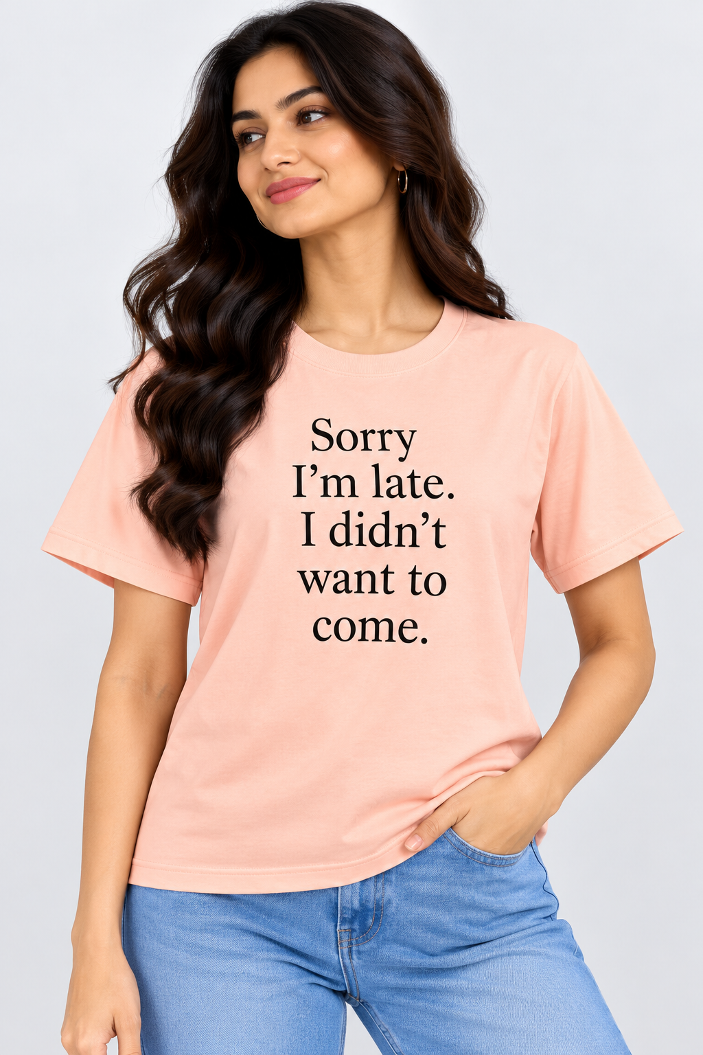 Sorry I’m Late Graphic Regular T-Shirt Peach