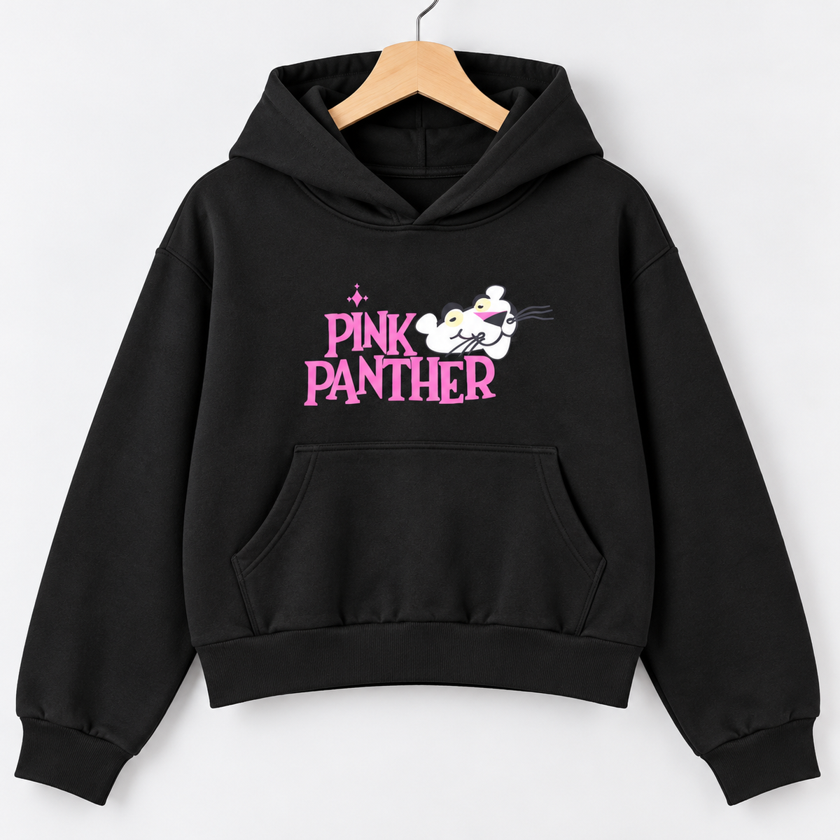 Pink Panther Cropped Hoodie Black