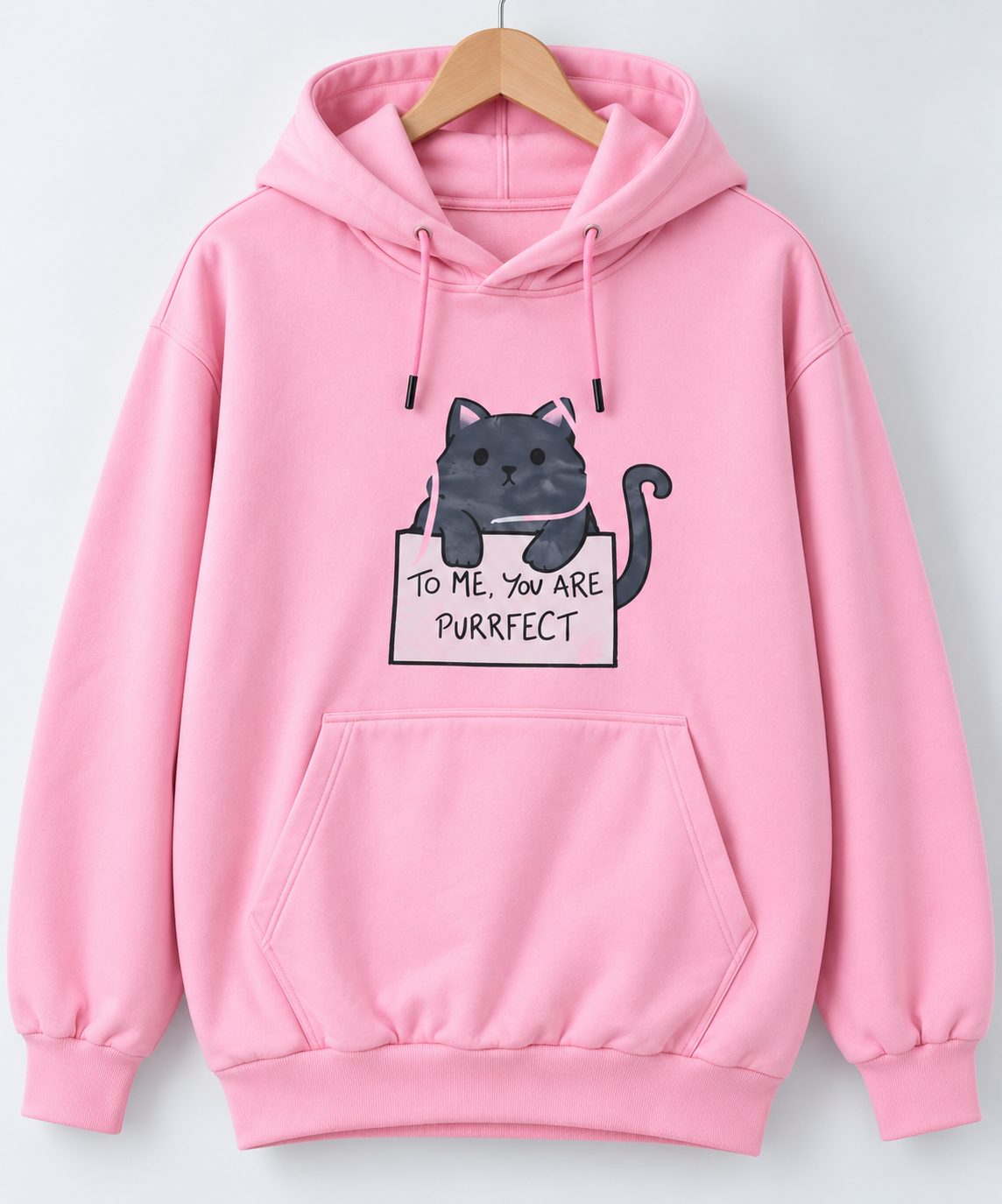 To Me, You Are Purrfect Cat Graphic Oversized Hoodie Pink