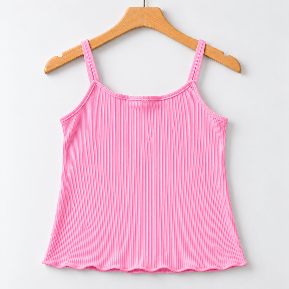 Ribbed Lettuce-Edge Cami Top Pink