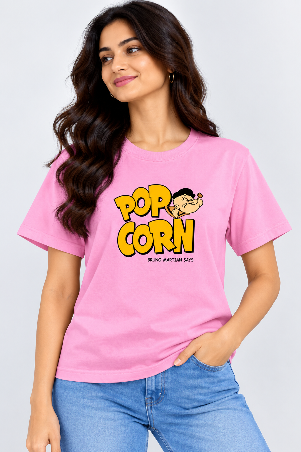 Popcorn Graphic Regular T-Shirt Pink